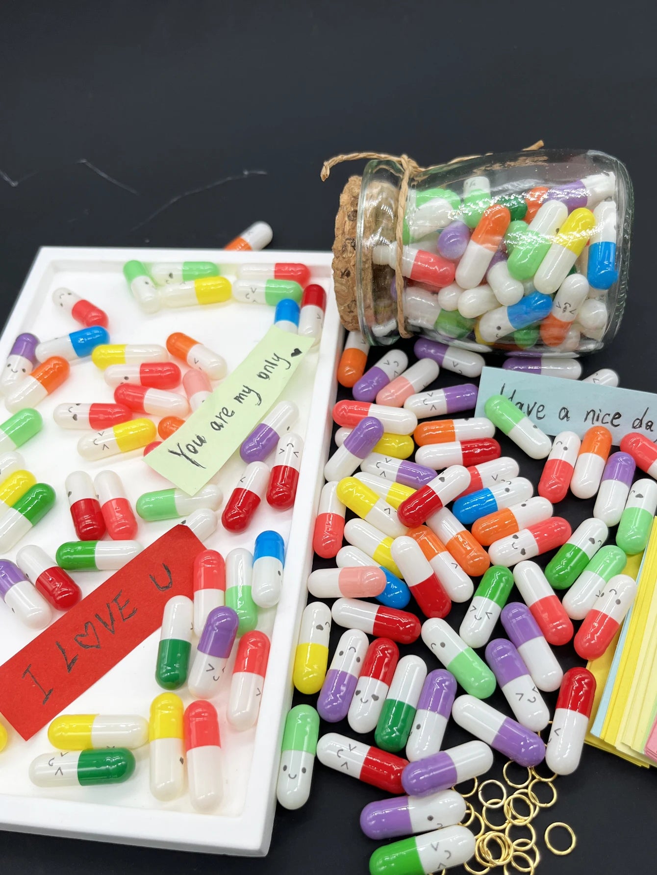 50pcs/Bottle Message Capsule Love Pills Rolled Paper Blank Notes Clear Wishing Bottle Capsule Pills Party Favorite Birthday Oasis Select