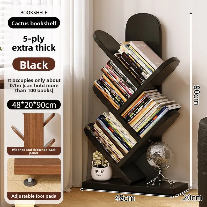 Bookshelf Creative tree-shaped floor-to-wall book picture book shelf Household multi-layer storage display shelf Simple bookcase Oasis Select Black five layers