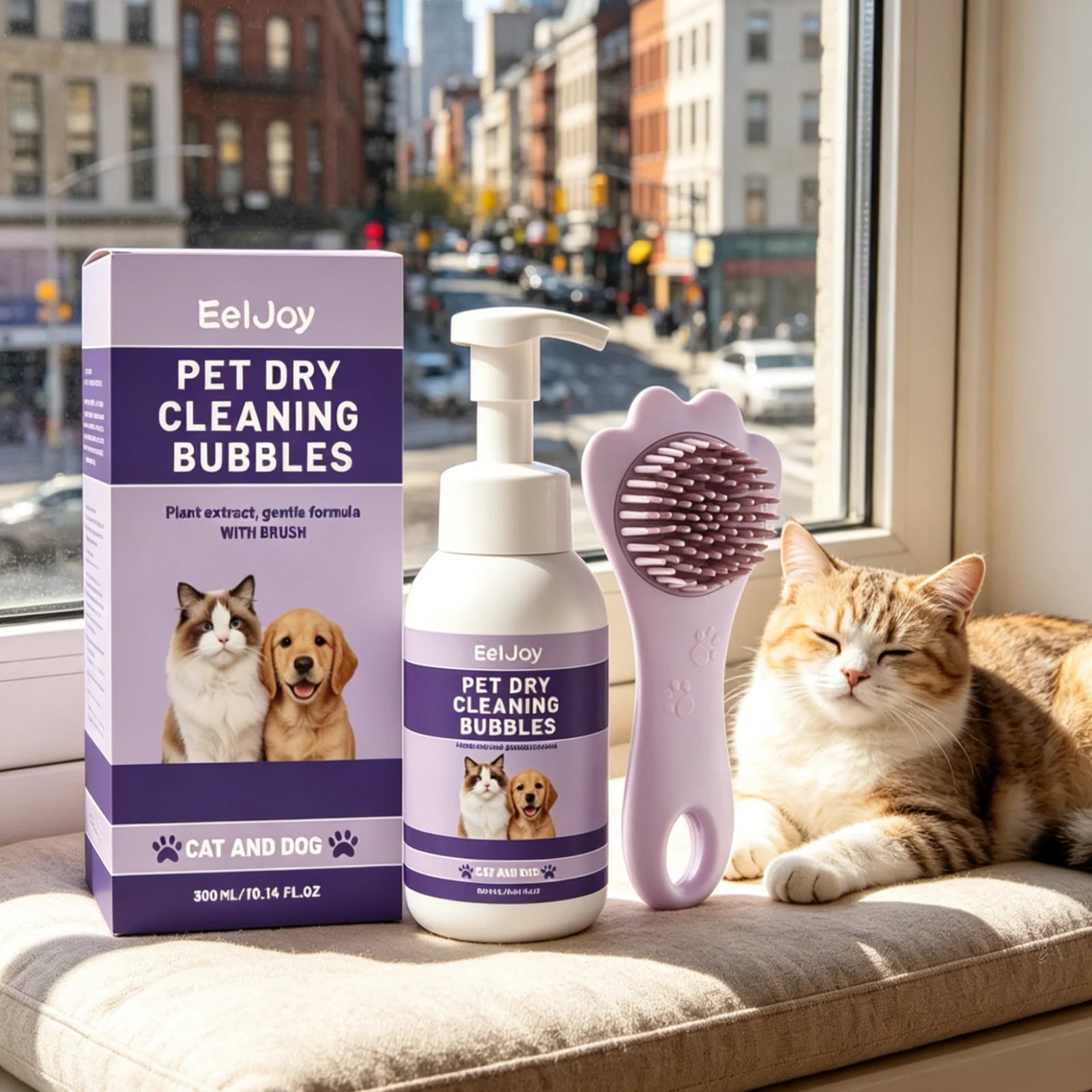 EelJoy No-Rinse Pet Dry Shampoo Foam + Brush 300ml Waterless Pet Shampoo Oasis Select