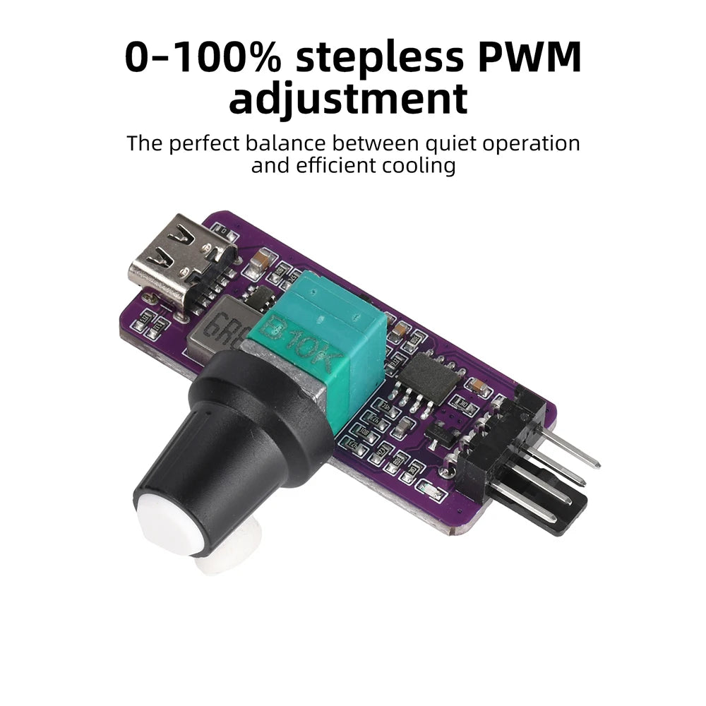 4-Pin PWM Fan Speed Controller 5V to 12V Type-C USB Fan Governor Wind Speed Controller Regulator with Switch Speed Module Oasis Select