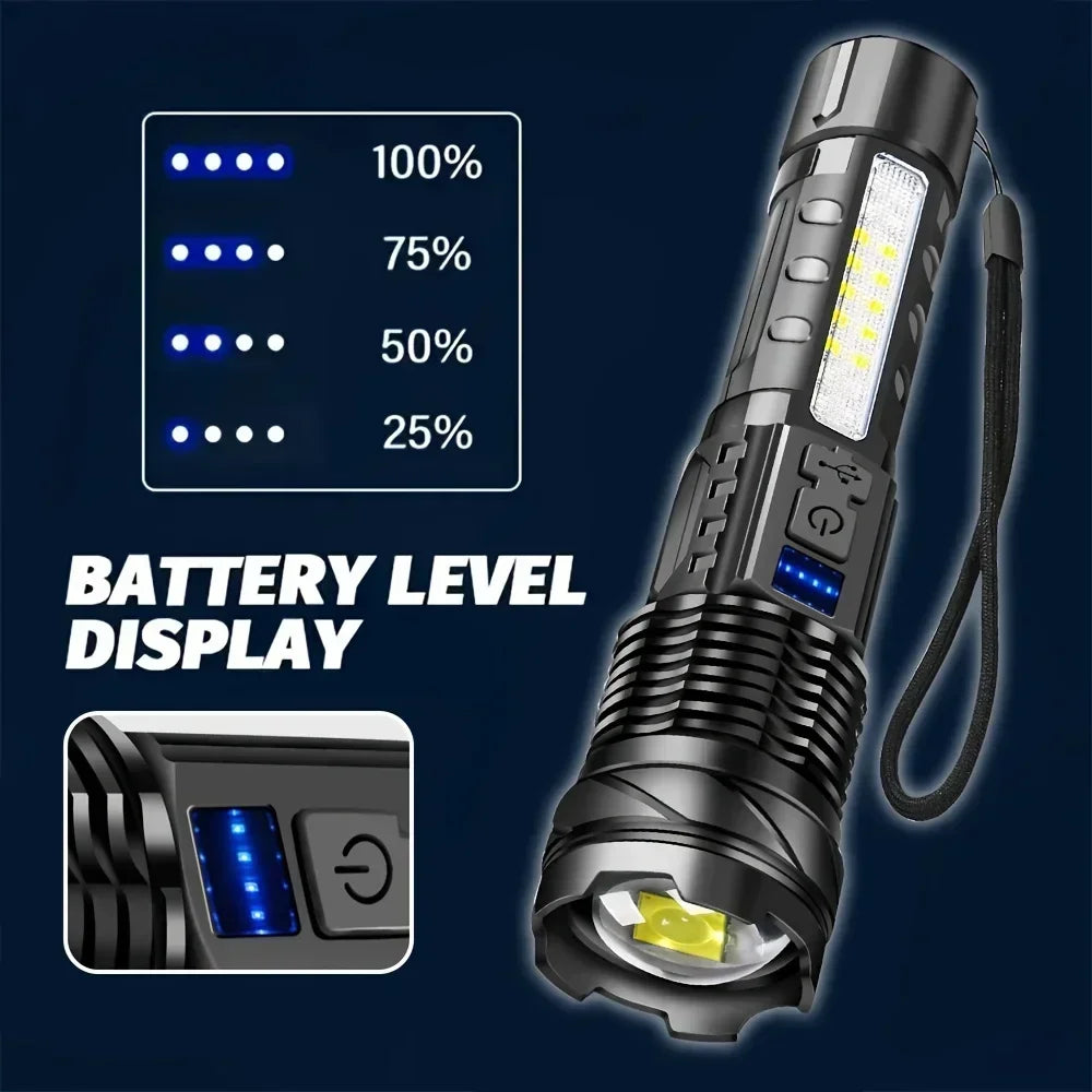 2PCS Flashlight Rechargeable Torch Strong Light Flashlight Long Range Tactical Zoom Lamp Outdoor Camping Lantern Christmas Gifts Oasis Select