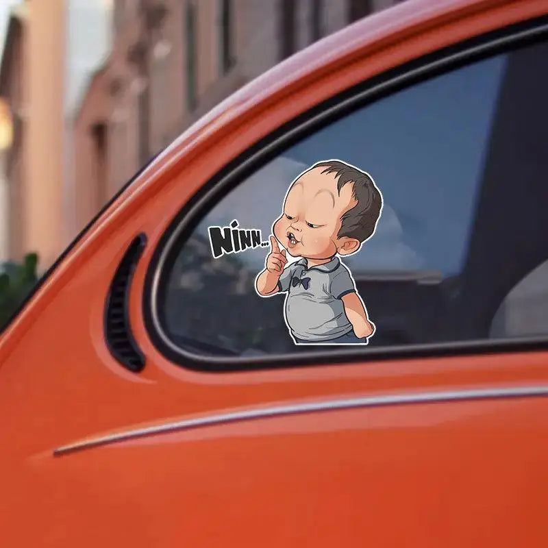 2Pcs Waterproof Funny Car Decal 10x10cm Cartoon Baby Ninn Vinyl Sticker For Auto Laptop Helmet Bumper Decoration Oasis Select