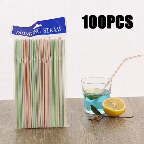100Pcs Colorful Bendable Straw Drinking Kunststof Straw for Milk Tea Bar Party Rietjes Drinking Wedding Kitchen Beverage Straws Oasis Select