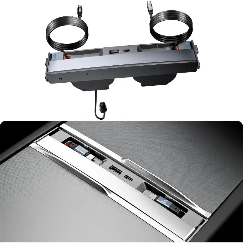 Retractable Center Console USB Hub For Tesla Model Y Juniper 2026 Model 3 Highland Phone Charger Fast Charging Docking Station Oasis Select