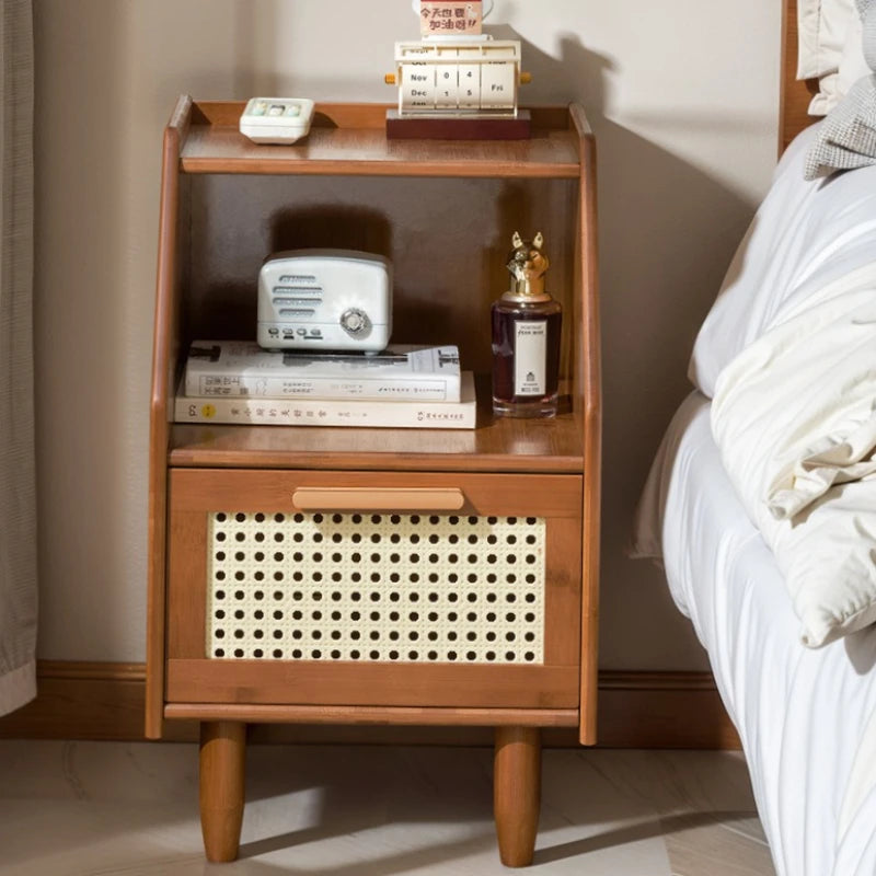 Medieval solid wood bedside table Simple modern bedside bedroom Mini new Chinese log Small storage locker Oasis Select