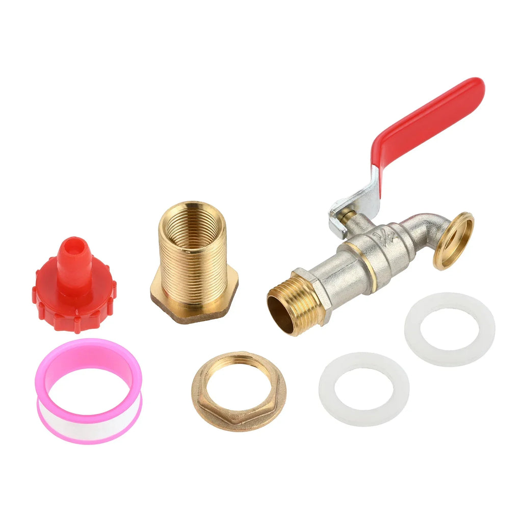 Brass Faucet Kit Rain Barrel Spigot for Rain Water Barrel, Water Tanks, Tubs, Pools with Garden Hose Fitting and Thread Tape Set Oasis Select
