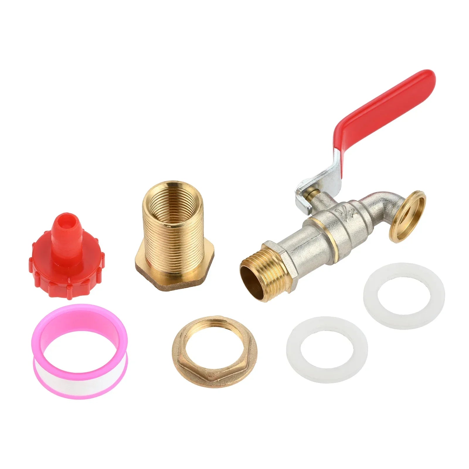 Brass Faucet Kit Rain Barrel Spigot for Rain Water Barrel, Water Tanks, Tubs, Pools with Garden Hose Fitting and Thread Tape Set Oasis Select