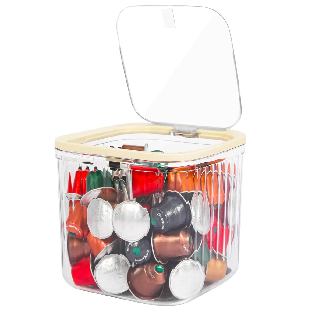 Clear Coffee Pod Holder with Lid, Coffee Pods Storage for Counter, Small Food Storage Organizer Bins, Clear Plastic Bins Oasis Select