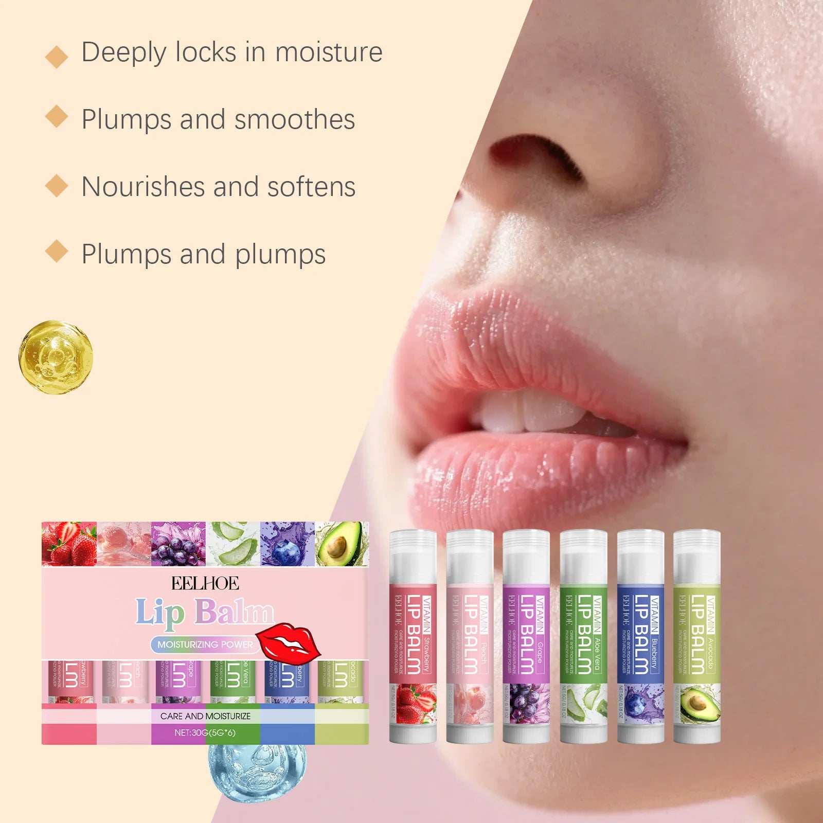 EELHOE 6-Piece Moisturizing Lip Balm Set for Dry Lips Lip Balm Set Oasis Select
