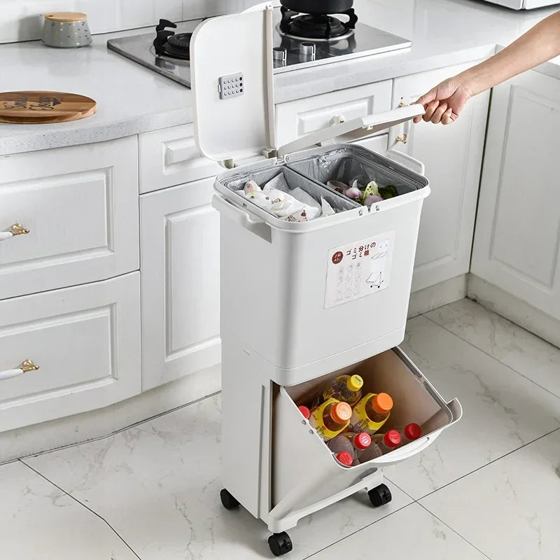 Japanese-style sorting trash can Double bucket Household large kitchen with lid Foot pedal Dry and wet plastic separation bucket Oasis Select