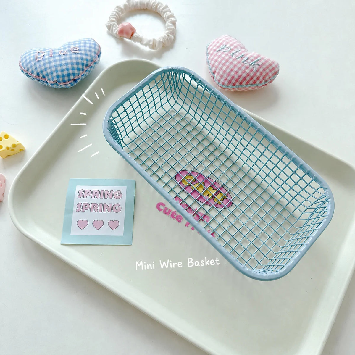 Metal Wire Basket Foldable Desktop Organizer Office Desk Storage Vintage Iron Storage Basket for Living Room Kitchen Home Decor Oasis Select Light Blue