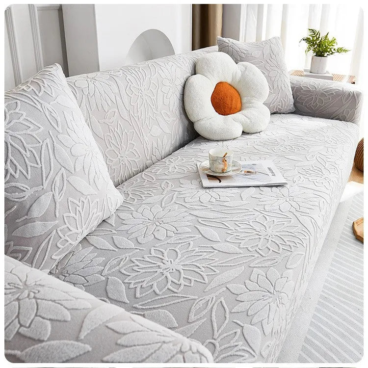 New Jacquard Velvet Elastic Sofa Cover All-season Universal Cat Scratch and Dust-proof Sofa Cover Oasis Select Space Grey 5 people 305-360cm