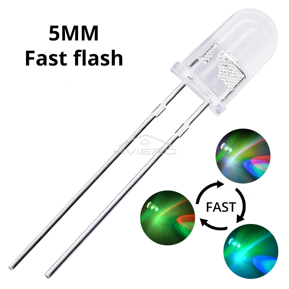 100PCS 5mm RGB Flashing LED Diodes – Rainbow Multi-Color Bulbs