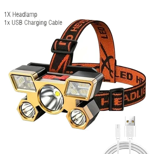 KDULIT COB+XPE Powerful Headlamp USB Rechageable Headlight Portable Fishing Camping Outdoor Waterproof Head Lamp Work Flashlight Oasis Select 5LED-B