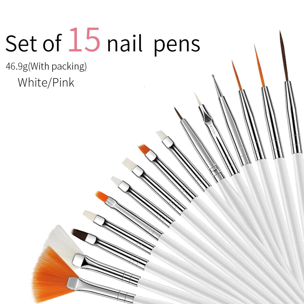 15pcs Fine Detail Paint Brush Set Acrylic UV Gel Drawing Dotting Manicure Nail Art Design Tools Makeup Accessorie Gel Brush Oasis Select