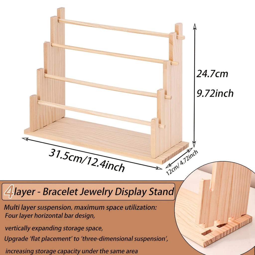 1pc Multi-Functional Wooden Bracelet Tiered Display Stand Head Hairband Jewelry Hanging Rack Bracelet Display Prop Festive Gift Oasis Select yellow-4layer