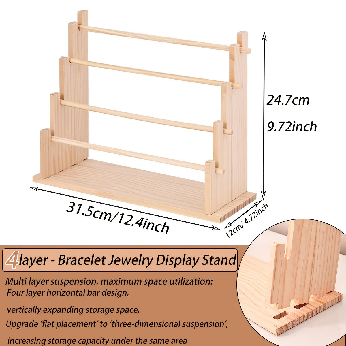 1pc Multi-Functional Wooden Bracelet Tiered Display Stand Head Hairband Jewelry Hanging Rack Bracelet Display Prop Festive Gift Oasis Select yellow-4layer