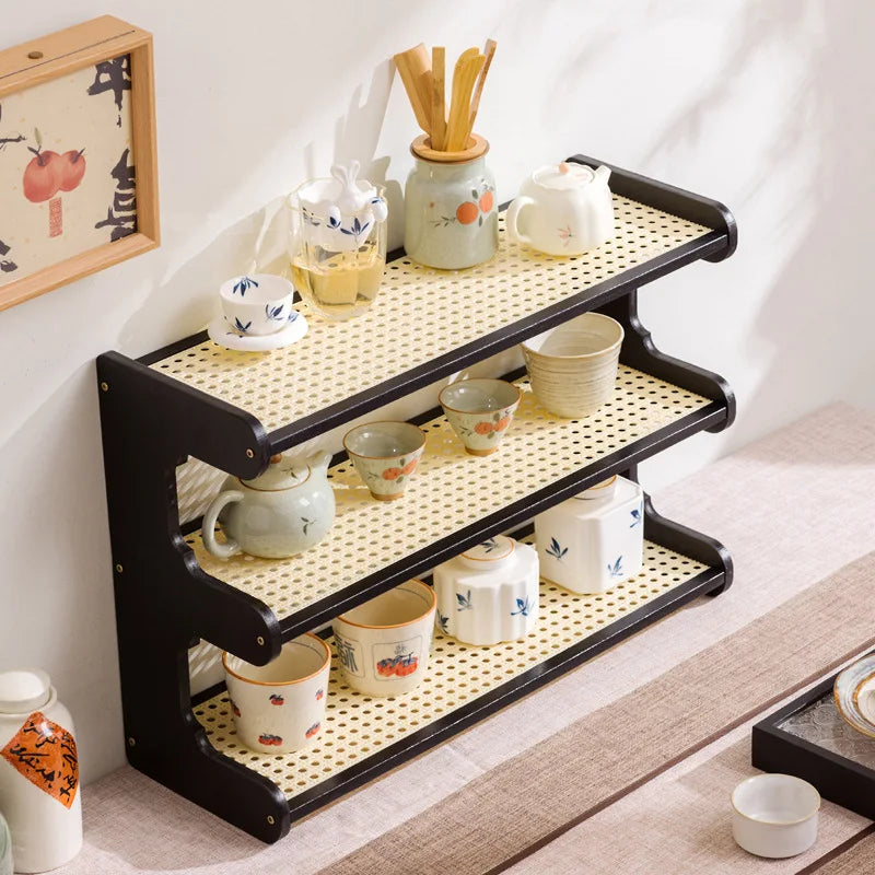 Desktop Bogu rack, teapot rack, small Duobao Pavilion tea room ornament, desktop storage rack, teacup tea set rack. Oasis Select