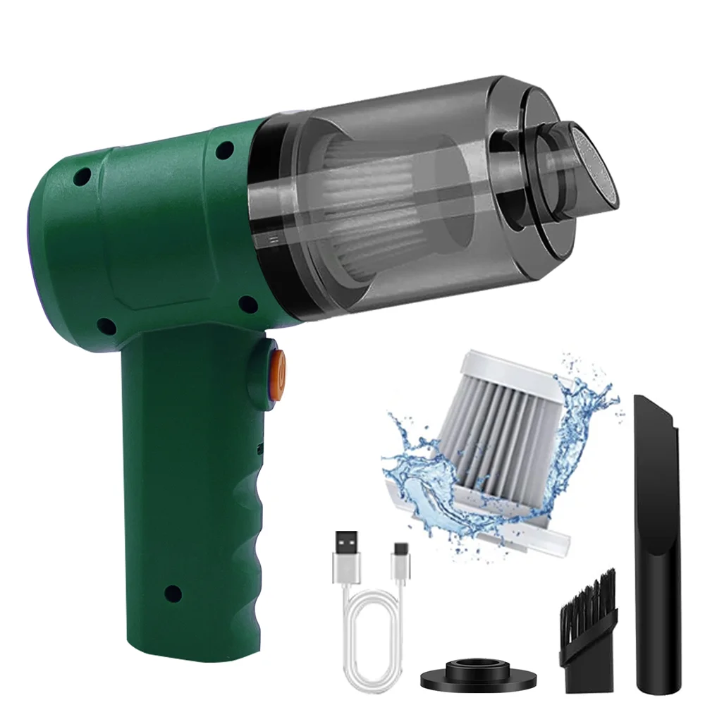 15000PA Compressed Air Dust Collector Handheld vacuum cordless High power, car vacuum cleaner Hairdryer Mini portable Oasis Select green