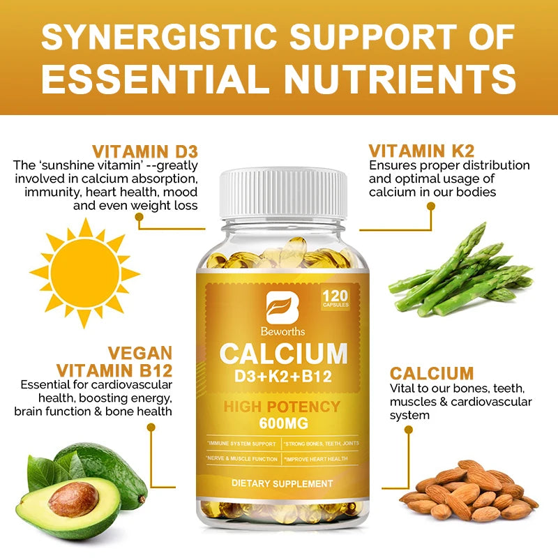 BEWORTHS 4in1 Vitamin D3 Calcium Capsules for Bone Strength Heart Health Immune Support Nerve and Muscle Function Health Oasis Select