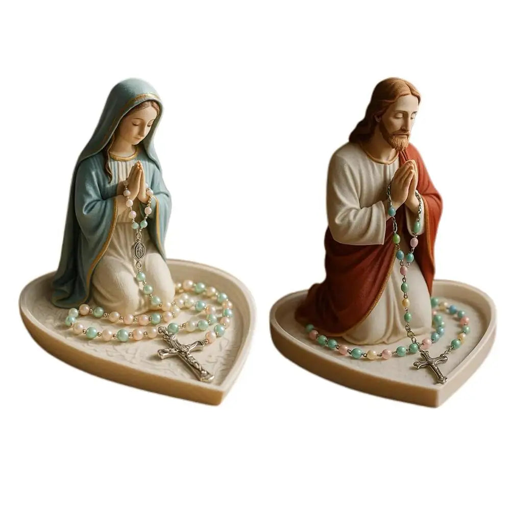 Virgin Mary Resin Rosary Holder Statue | Prayer Bead Tray