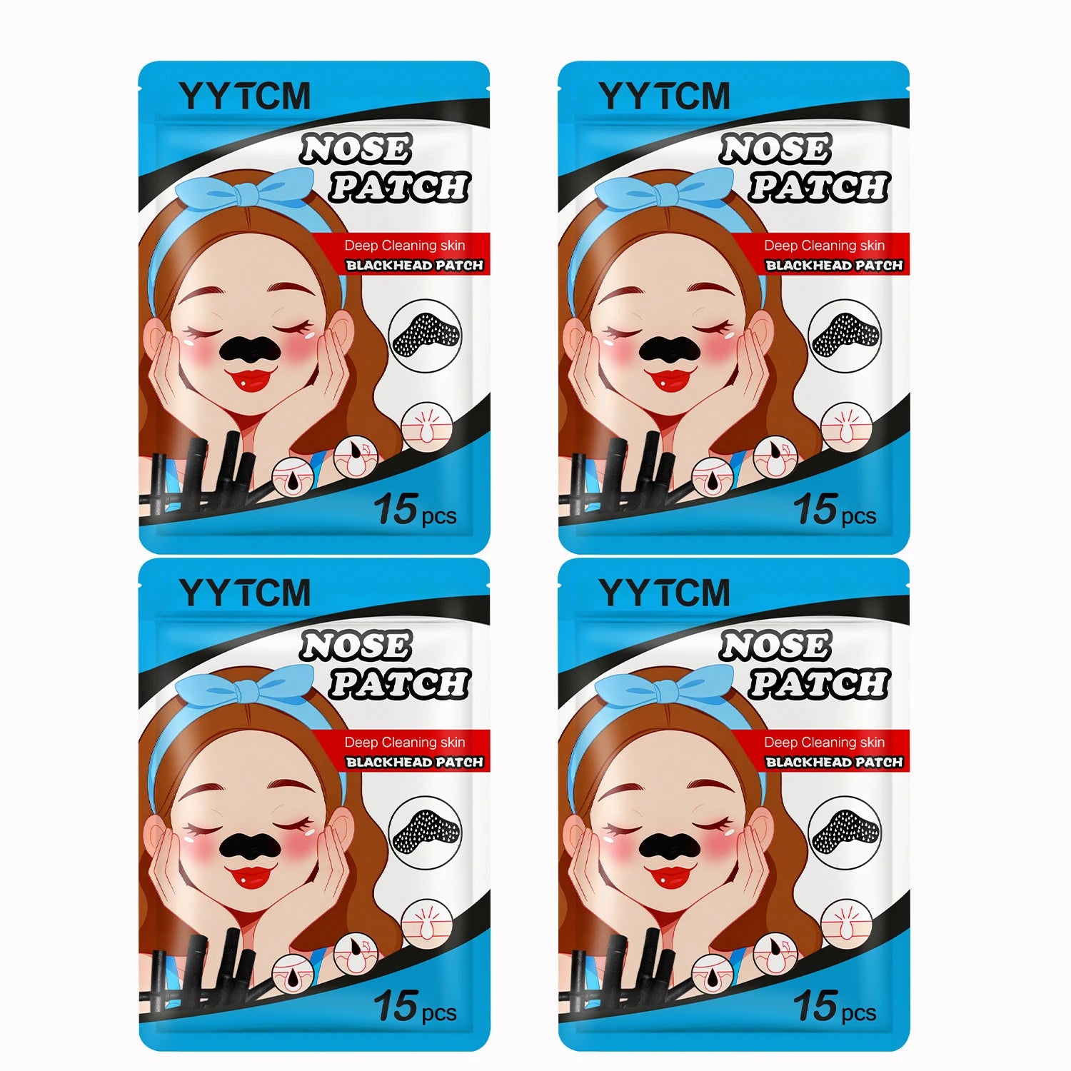 Blackhead Nose Patch, Charcoal Face Nose Mask Deep Cleansing Blackhead Removal Comedone Peel Off Mask 15Pcs/Bag Oasis Select 4 Bags 60 Pieces