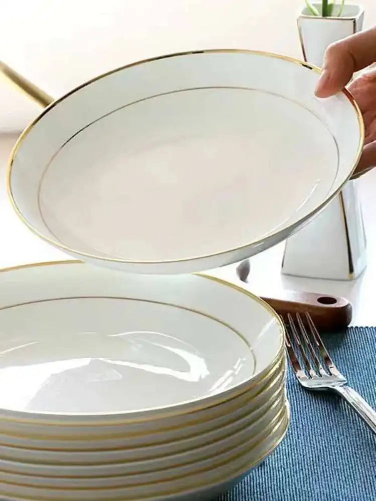 Bone China Gold Border Vegetable Deep Plate Ceramic Tableware Dining Plate Oasis Select
