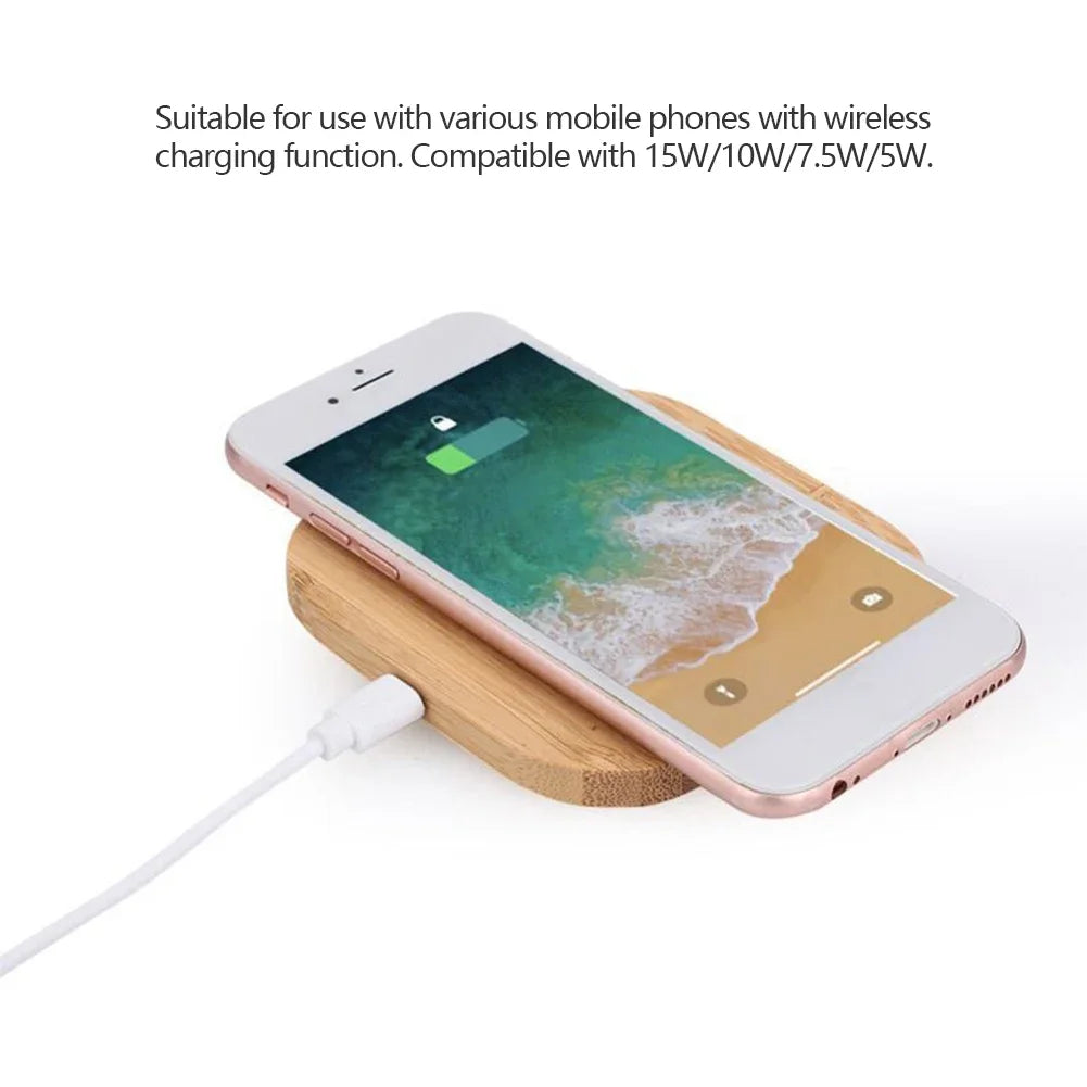 Bamboo 15W Qi Wireless Charger – USB-C Fast Charging Pad