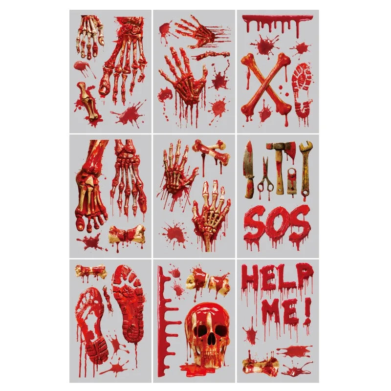 New Halloween 3D Three-dimensional Blood Handprint Sticker Bone Horror Sticker Holiday Party Decoration Window Sticker Oasis Select