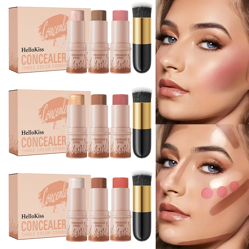 Hello Kiss 3-Piece Cream Contour Set – Contour, Highlight & Blush