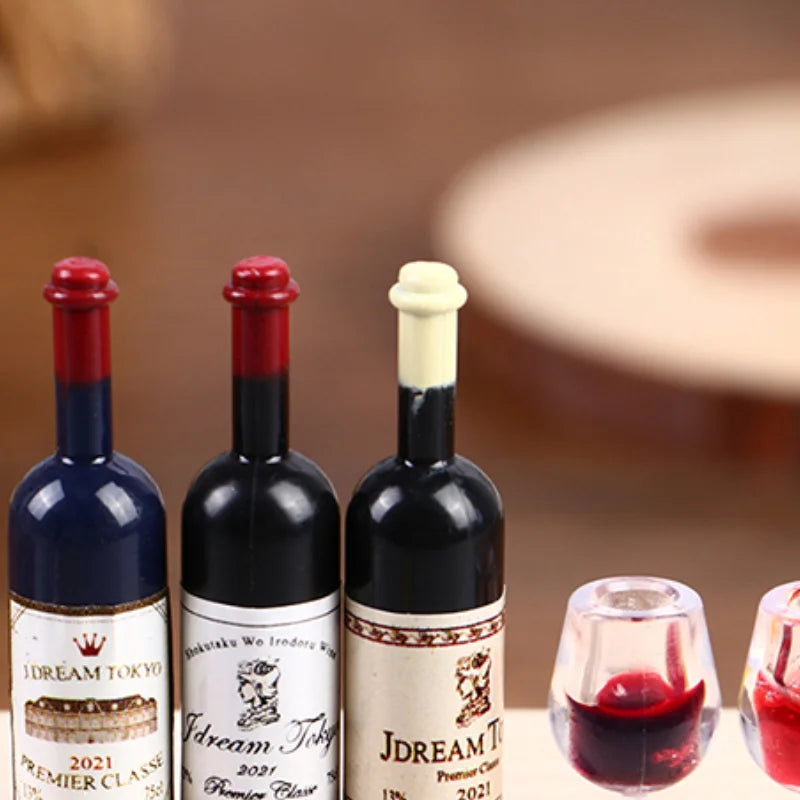 5Pcs 1:12 Dollhouse Miniature Wine Cup Beer Mug Wine Bottle Model Furniture House Decor Toy Oasis Select