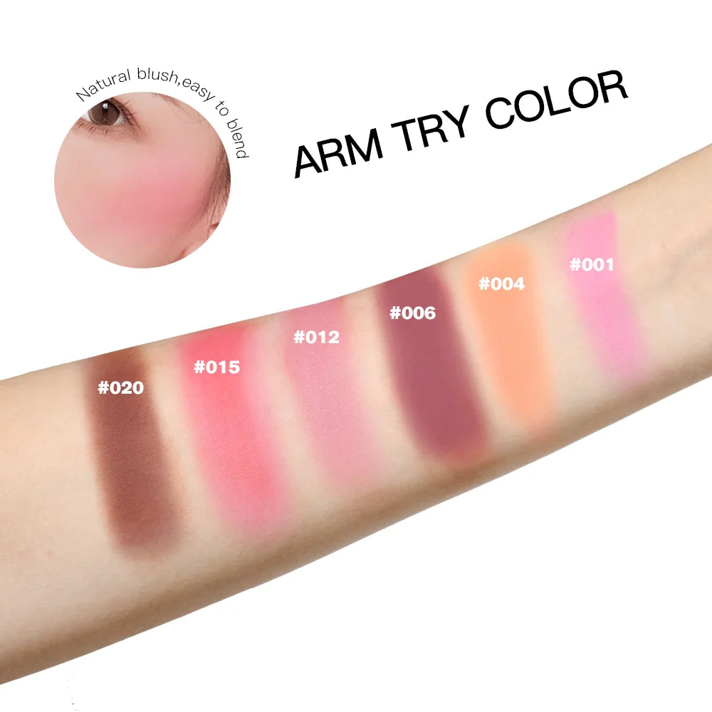 6 Colors Embossed Blush & Brush Natural Color Rendering Lasting-Wear Multi-Purpose Matte Blush Palette Woman Face Makeup Oasis Select