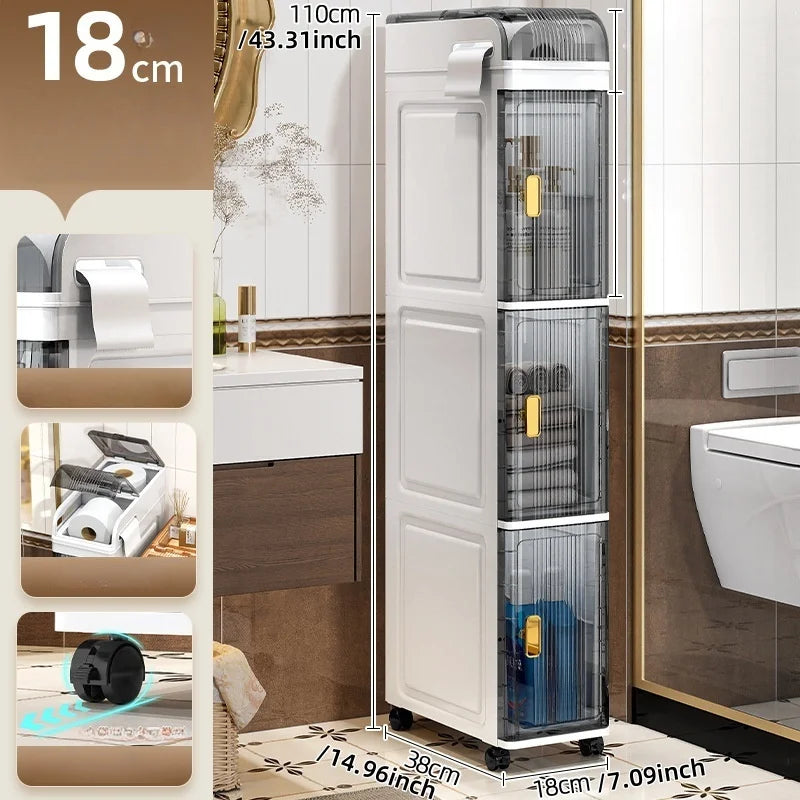 18cm Narrow Storage Cabinet, Multi-Tier Slim Organizer for Bathroom/Living Room, Holds Towel/Tissue/Cosmetic, Space-Saving Shelf Oasis Select with a lid-3 Large