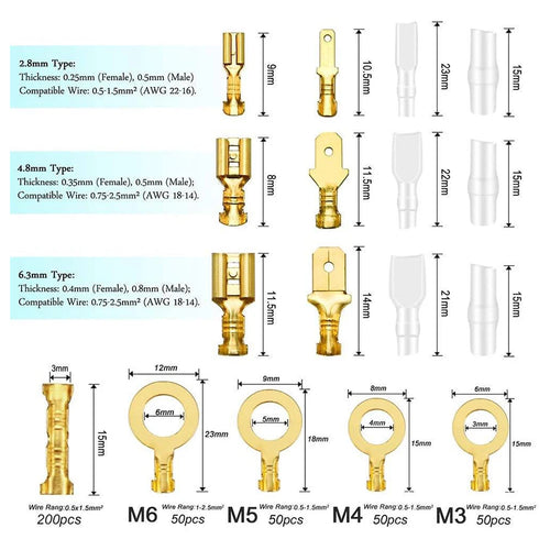 1000pcs Male Female Cable Connector 2.8/4.8/6.3mm Electrical Crimp Terminals Termin Spade Connectors Assorted Kit Oasis Select