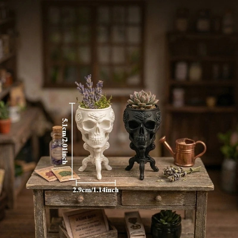 1:12 Scale Gothic Skull Mini Planter 3D Printed Ornate Rococo Stand Micro Flower Pots Handicraft Ornaments Dollhouse Decor Gifts Oasis Select