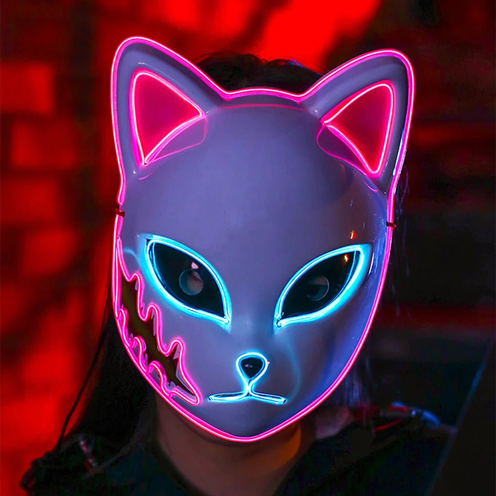 LED Fox Mask Halloween Mask Japanese Anime Cosplay Luminous Mask Suitable for Masquerade Holiday Party No Batteries Included Oasis Select Luminous A