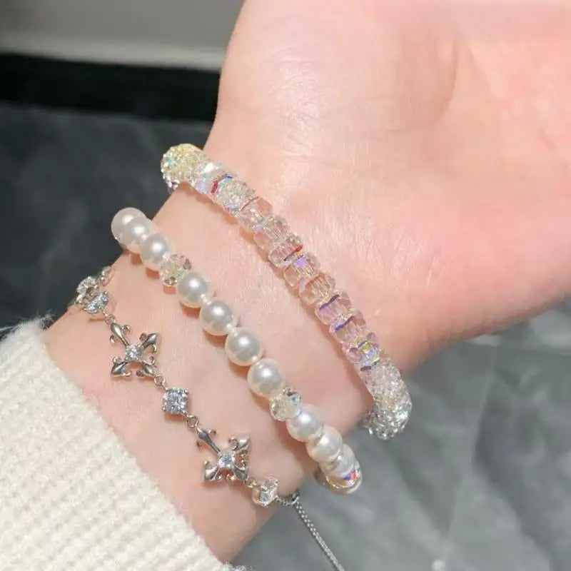 Sparkly Faceted Iridescent Crystal Bracelet Luxe Elegant Hand Jewelry Perfect Matching Beaded Bracelet For Women & Besties Oasis Select