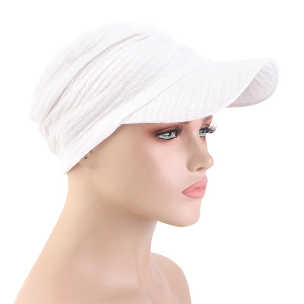 Simple Solid Color Headwraps Hat Wide Brim Casual Sun Hat Baseball Hijab Cap Women Oasis Select White