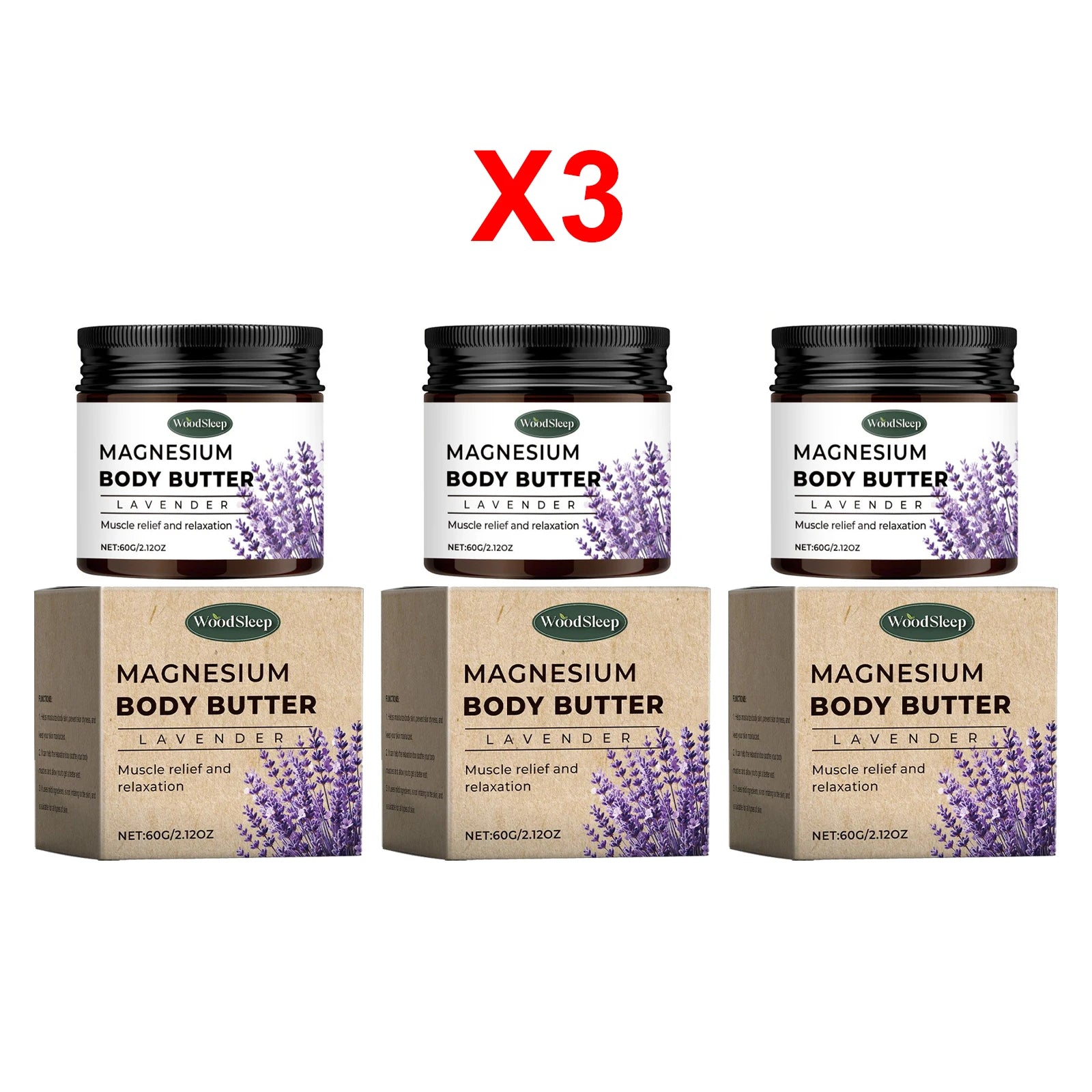 WOODSLEEP Magnesium Body Cream with Lavender – Muscle Relief Magnesium Body Cream Oasis Select 3PCS