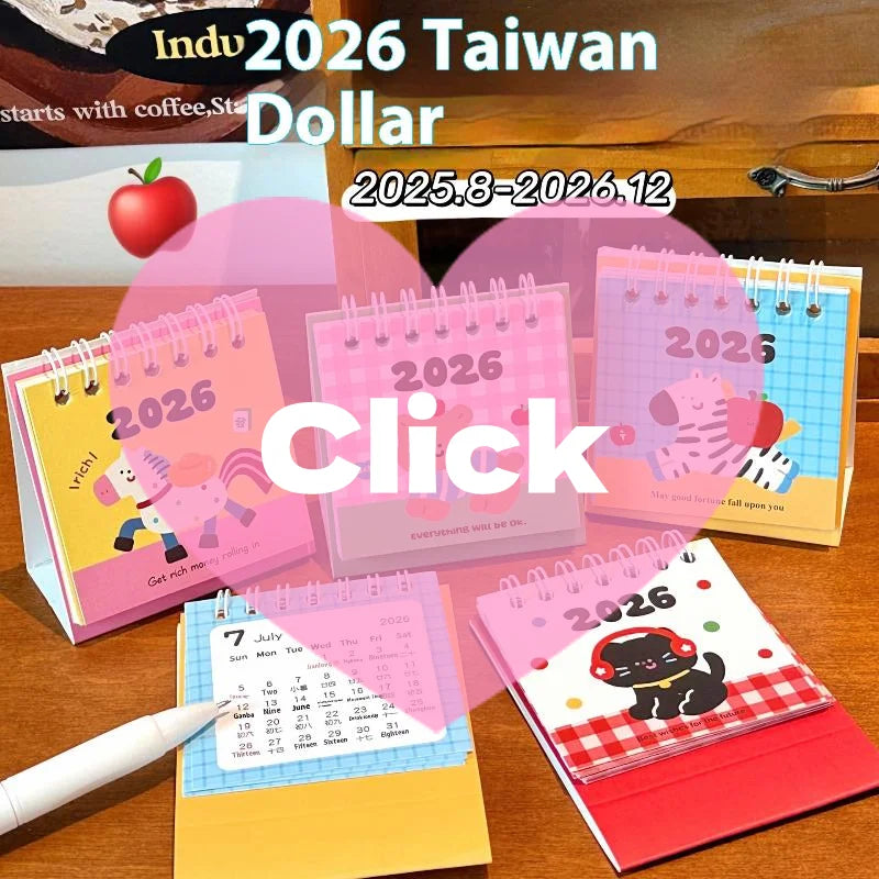 1Pcs Cartoon Portable Coil Monthly Calendar Planner 2026 Horse Year Mini Desk Calendar Office And Home Decor New Year's Present Oasis Select