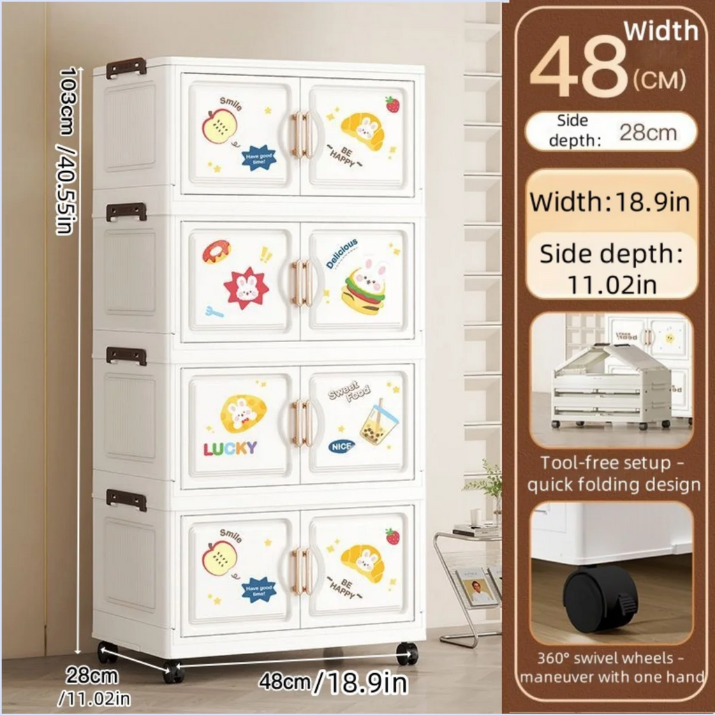 18.9 Inch Cartoon Foldable Storage Box,1-6 Tier Heavy-Duty Rolling Organizer,2 Colors for Bedroom/Living Room/Kitchen/Study Oasis Select 4 Layer Rabbit