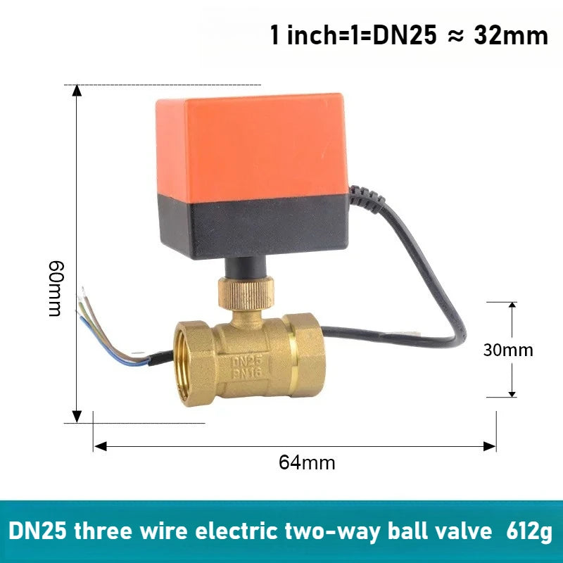 Electric Two-way Ball Valve DN15 20 25 32 40 50 Three Wire Two-point Control 220V 12V 24V Copper Electric Ball Valve Oasis Select DN25 AC220V 3 lines 2 controls two-way