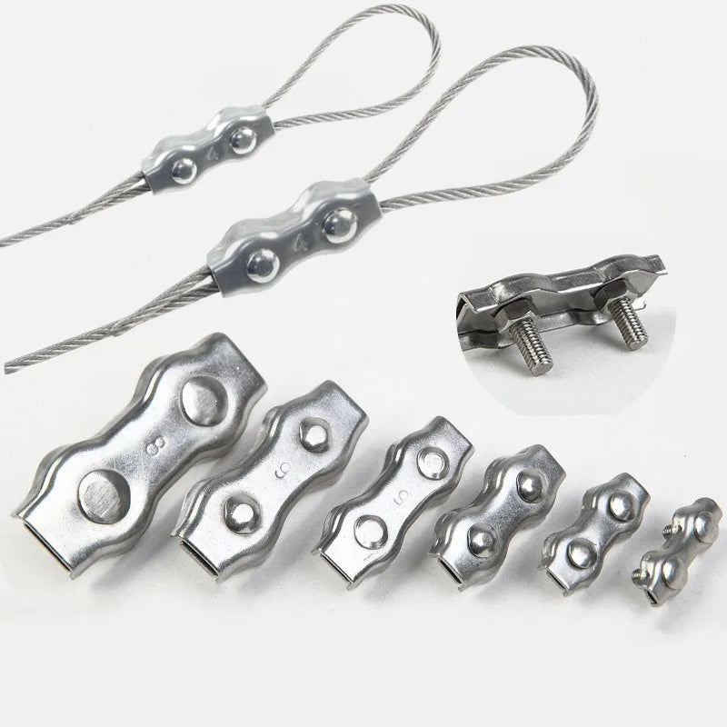 1Pcs M2-M6 Stainless Steel Double Post Bolt Clip Wire Rope Cable Clamp Caliper Rope Simple Grip DIY Cable Fastener Hardware Oasis Select M5