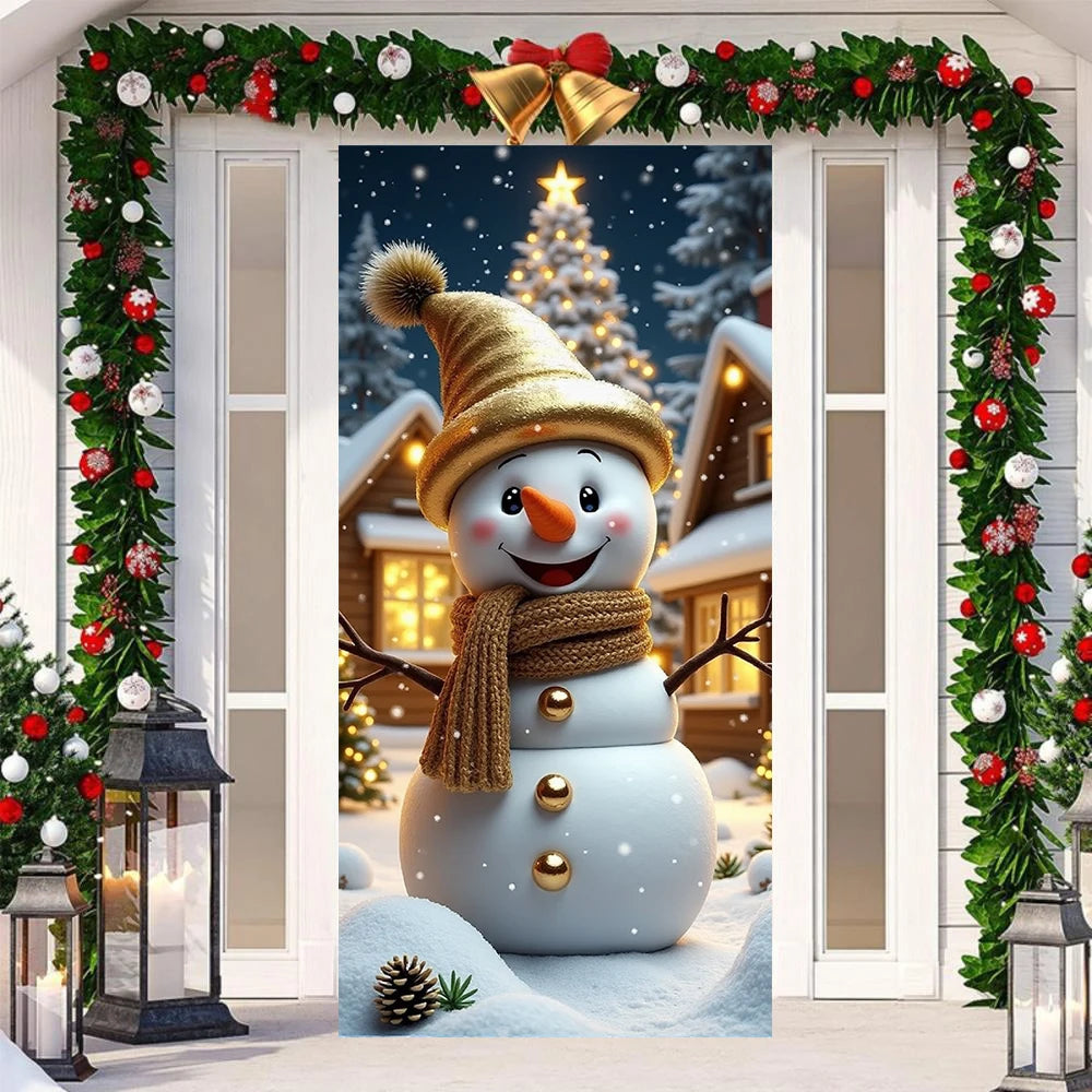 Snowman Christmas Door Banner - Festive front door cover, polyester festive decorations for indoor and outdoor use Oasis Select