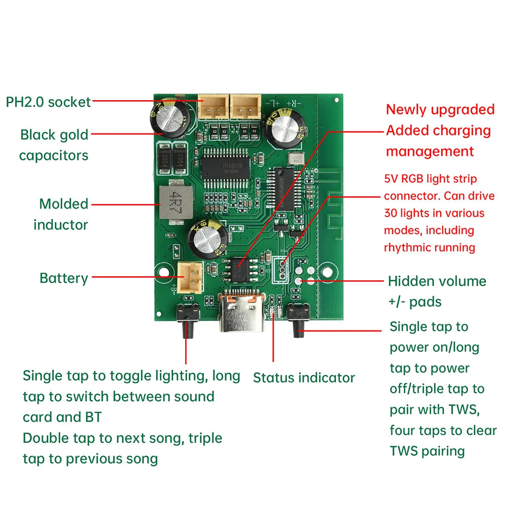 10W+10W 2.0 Channel Digital Stereo Sound Power Amplifier Board TWS 2*10W Bluetooth Module DC5V 3.7V Amplifiers AMP Oasis Select