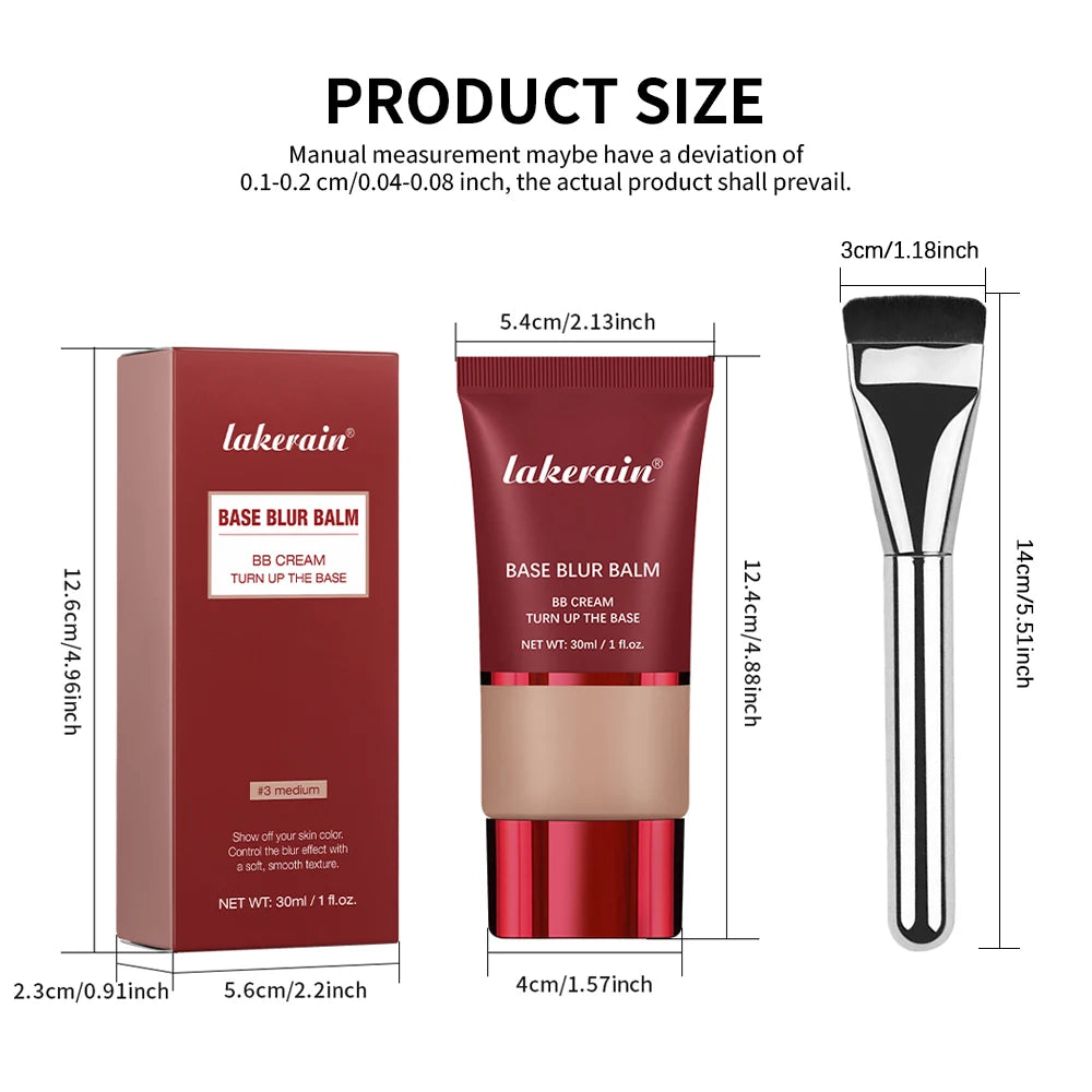Lakerain Base Blur Liquid Foundation & Brush Set – Matte Finish