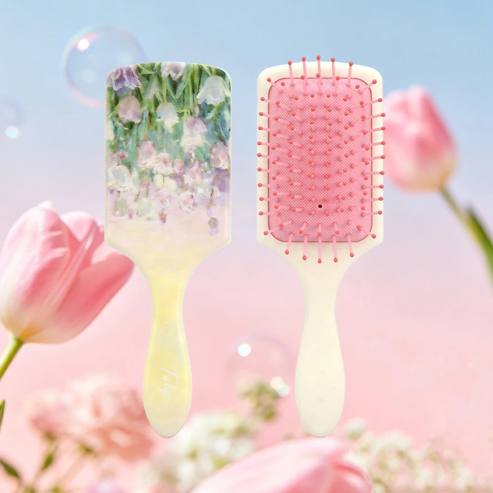 Tulip Oil Painting Air Cushion Hairbrush – Anti-Static Detangling