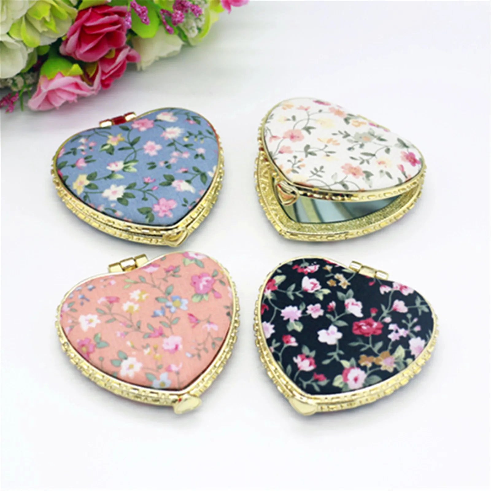Pocket Floral Mirror Mini Makeup Compact Portable Two-side Folding Make Up Mirror Women Vintage Cosmetic Make Up For Gift Oasis Select