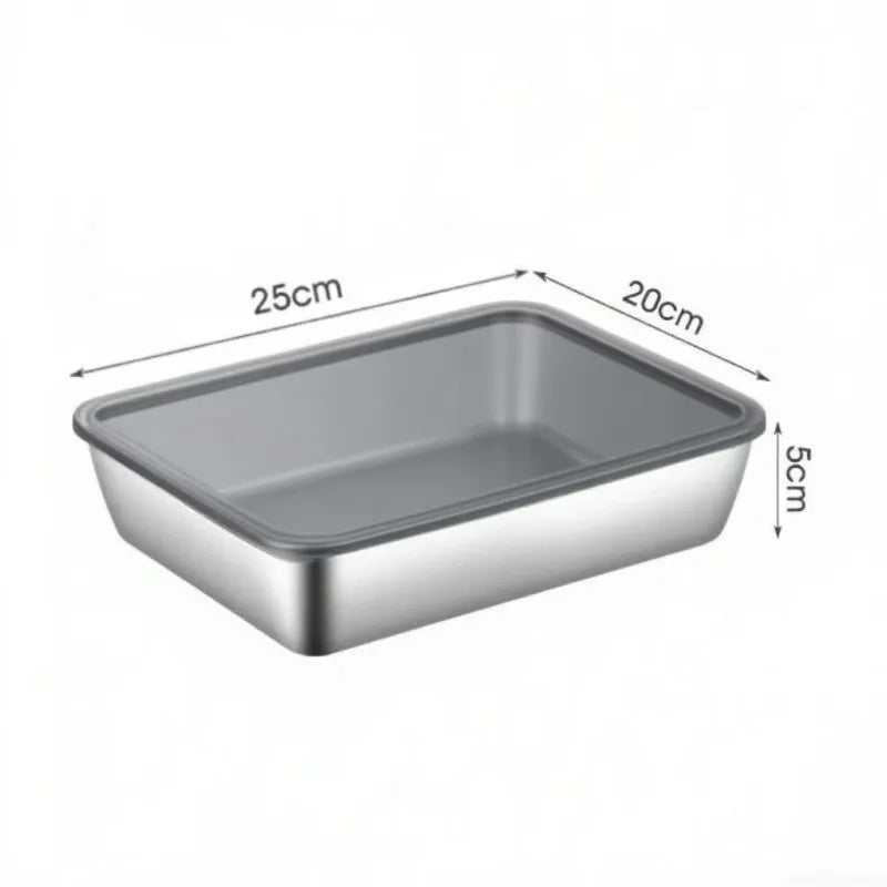 Stainless Steel Fresh-keeping Box Fruit Plate Vegetable Preparation Plate Refrigerator Storage Outdoor Bento Picnic with Lid Oasis Select Black cover-3pc