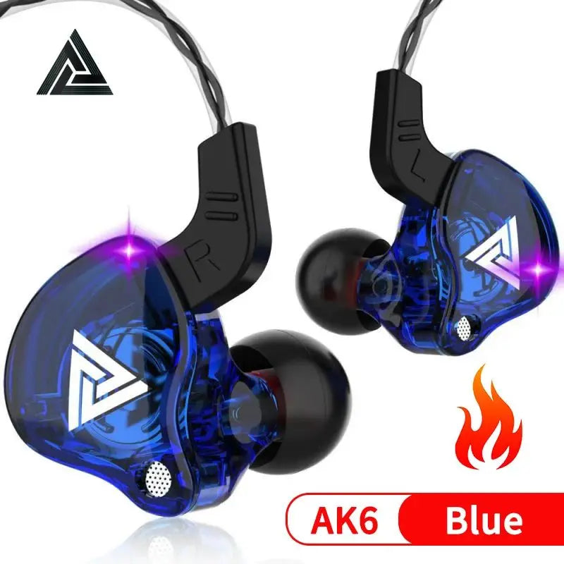 Original QKZ AK6 Copper Driver HiFi Wired Earphone 3.5MM Race Sport Headphone Bass Stereo Headset Music Earbuds In Ear With Mic Oasis Select AK6-Blue